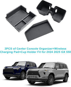 CDEFG 3PCS for 2024 2025 2026 Lexus GX 550 Center Console Organizer Tray for 2024-2026 Lexus GX550 Accessories Middle Console Cup Holder Wireless Charing Pad Storage Box(Not for Cool Box)