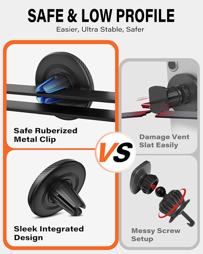 A2C 2 Pack Slim Magnetic Phone Holder for Car, Rental Car Essentials for Travel, No Assembly, Compact, One-Hand Operation, Easy Removal, Reusable, Upgraded Air Vent Phone Mount Compatible with MagSafe