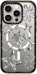 CASETiFY Impact iPhone 15 Pro Case [4X Military Grade Drop Tested / 8.2ft Drop Protection/Compatible with Magsafe] Chrome Doodles - Clear Black