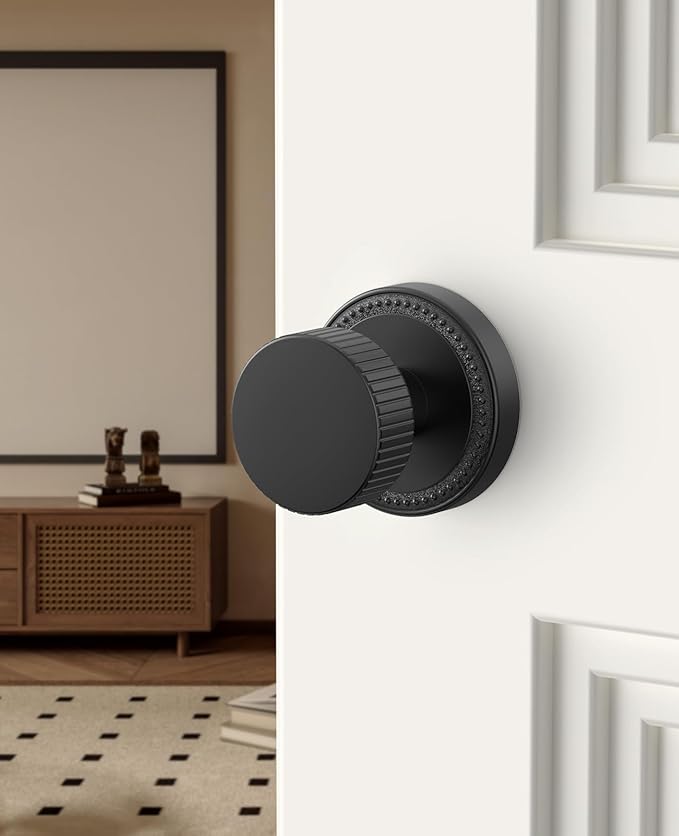 Asidrama 1 Pack Passage Black Door Knob with Lock. Matte Black Door Knobs Interior for Bedroom or Bathroom, Heavy Duty Matte Black Door Handle for Left Right Sided Doors