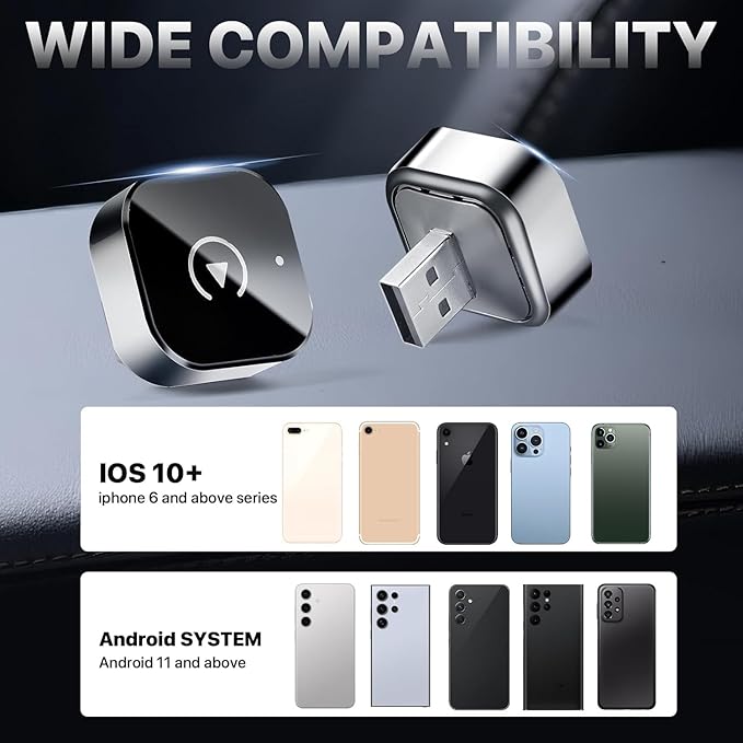 Wireless CarPlay Adapter, 2026 Mini CarPlay & Android Auto Wireless Adapter 2-in-1
