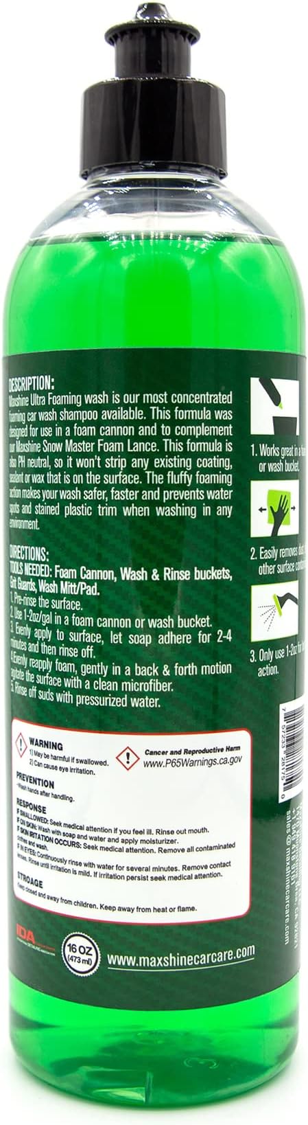 Maxshine Ultra Foaming Car Wash Soap | 16oz, Green, pH-Balanced, Eco-Friendly | Foaming Action, Safe on All Finishes, Fresh Scent | Cleans Painted Surfaces