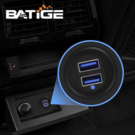 BATIGE Alloy Dual Port USB 3.0 Car Dashboard Flush Mount Cable, Male to Female with LED Indicator Extension Cable for Car Truck Boat Motorcycle Dashboard Panel 1ft