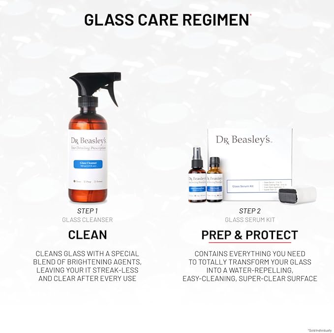 Dr. Beasley's Glass Serum Kit - Semi-Permanent Ceramic Coating, Water-Repelling, Easy-Cleaning, UV Protection, Perfect Clarity