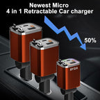 4 in 1 Retractable Car Charger,69W Cigarette Lighter Charger,USB C Fast Car Charger for iPhone 17 Pro Max 16 15 14 13 12 11 (for Apple+Type C &RGB Breathing Light [Orange])