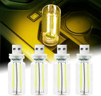 4Pcs Car USB Night Light, Touch Adjustment LED Ambient Lighting Plug in USB Automotive Night Lamps, Mini LED Bulb for Car, Camping, Holiday, Decoration, Bedroom, Party(Yellow)