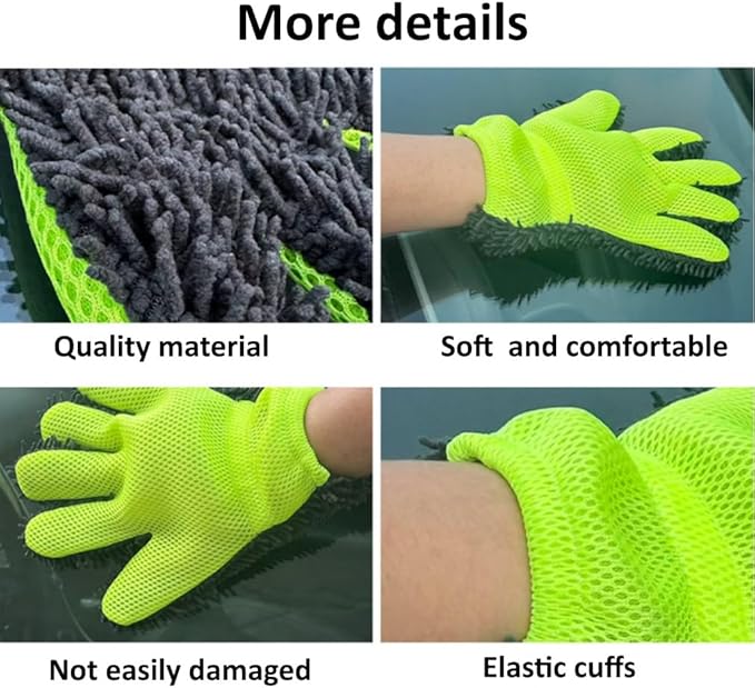 2 Pack Chenille Microfiber Car Wash Mitt 5-Finger Auto Dusting Gloves Scratch-Free&Lint-Free Car Washing Gloves for Car Detailing Trucks SUV RV Home Cleaning Mitts