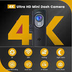 4K Dash Cam with WiFi, 4K Front+1080P Rear, Dual Camera, Gravity Sensing, Parking Monitoring, Loop Recording, Night Vision, Parking Mode