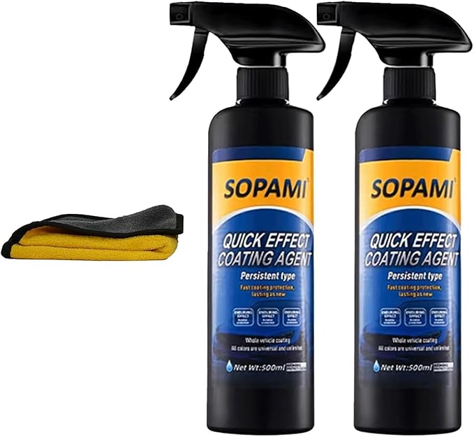 Sopami Car Coating Spray, Quick Effect Coating Agent, Car Scratch Wax Polish Spray Waterless Wash, Quickly Coat Car Wax, Oil Film Emulsion Glass Cleaner with towel for All Car