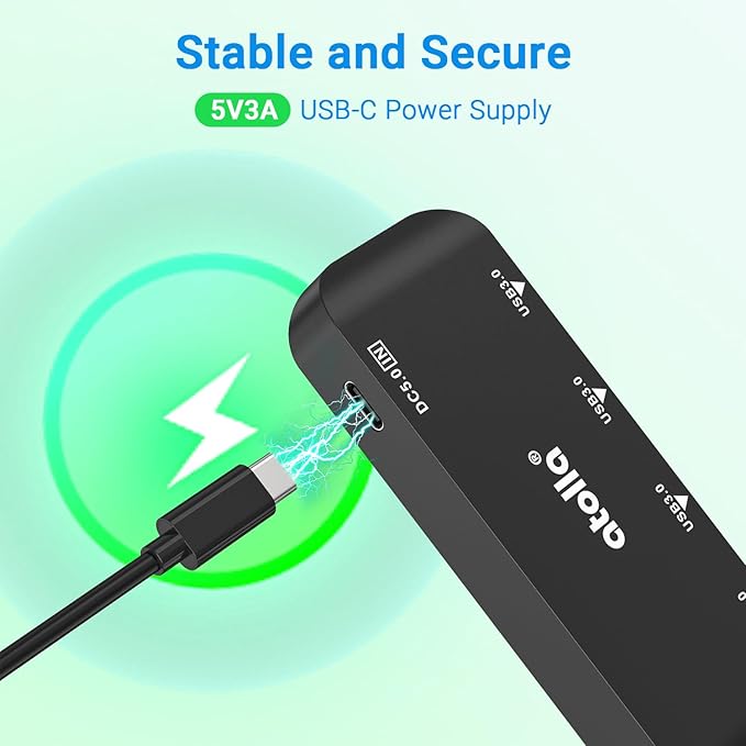 USB Hub, 4-Port USB 3.0 Hub with 2ft Cable, Ultra-Slim Data Expander - Compatible with Windows, Mac, Linux Laptops & PCs