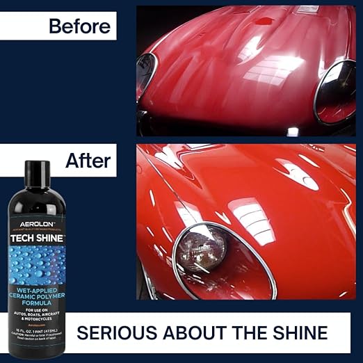 Tech Shine: Ceramic Coating for Cars, Car Wax, Car Polish, Ceramic Polymer Coating, Hydrophobic Top Coat Polish and Sealer, Auto Detailing - One Gallon with Applicator Pad