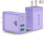 USB C Wall Charger Block 2-Pack, Aiminu 40W 4-Port PD Power Delivery Fast Type C Charging Block Plug Adapter for iPhone 15/14/13/12/11/Pro Max, XS/XR/X, iPad, Samsung, Android Phones Charger Cube