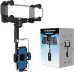 Phone Mount for Car, Rear View Mirror Phone Holder, Rotatable and Retractable Car Phone Holder Mount Rearview Mirror Phone Holder for Car Compatible with iPhone Samsung Cell Phones (Blue)