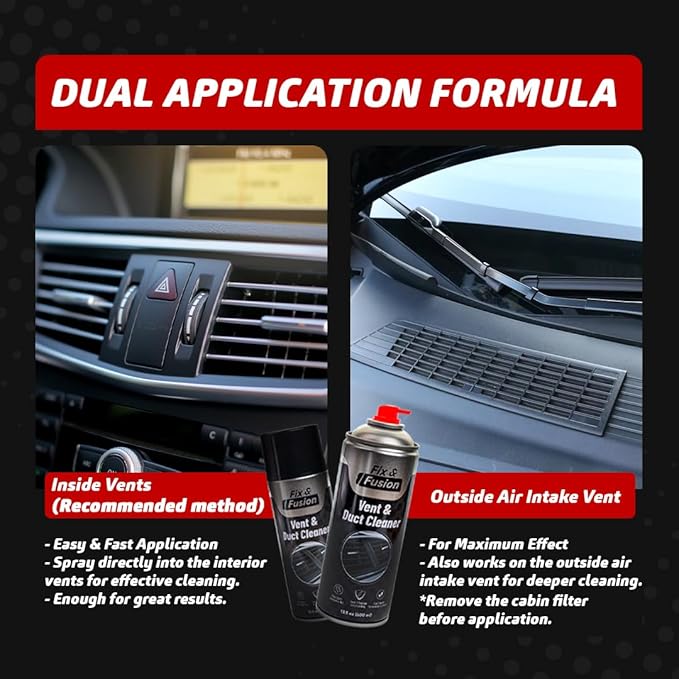 FIX & FUSION A/C Vent and Duct Cleaner (13.5 oz)| Foaming Spray for Car Air Conditioner | Freshens & Cleans Dust Build-Up | Fast, No-Rinse Formula | Automotive HVAC Refresher & Detailer (12 Pack)