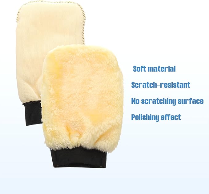 HARFINGTON 4pcs Car Wash Mitts 9" x 5" Scratch Free Wash Gloves Absorbent Double Sided Plush Cleaning Drying Mitts for Car Washing Home Clean Yellow
