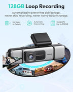 BOTSLAB 3K 4 Channel Dash Cam, 560° All-Sides View, Front and Rear Inside Car Camera with 3.18”Touch Screen, Dash Camera 24/7 Parking Mode, Built-in GPS 5.8GHz WiFi Voice Control, Free 128GB Card