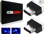 ICBEAMER Type C Adapters Atmosphere Light 2-Pack (Blue) | Universal Plug-in Miniature LED Night Light for Car Interior and Trunk Ambient Lighting Solution