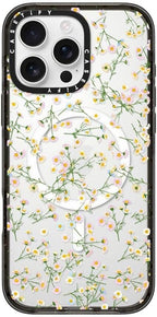 CASETiFY Impact iPhone 16 Pro Max Case [Slim/Compatible with Magsafe / 8.2 ft. 4X Military Grade Drop Protection] - Pressed Flowers Dainty - Clear Black