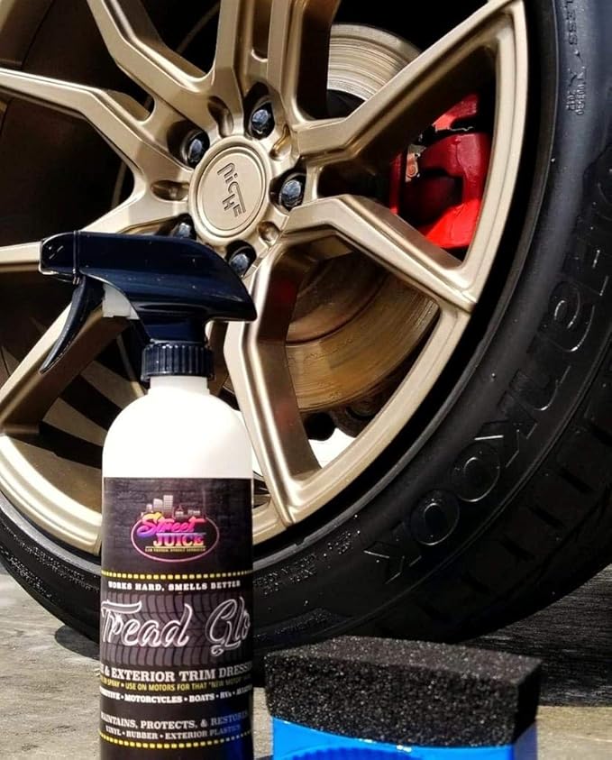 Tread Glo TG-16 Tire and Exterior Trim Dressing Long Lasting Super Shine Dressing for Tires, Rubber, Plastic, Trim and More Safe for Cars, Trucks, SUVs, RVs & More 16 fl oz