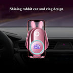 Car Phone Holder Mount Wireless Charging Auto Clamping Rotatable Vent Clip Cute Pink Rabbit Woman for iPhone Samsung Andriod Phone