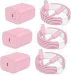 3 Pack AISNI Fast Charger Block Compatible with iPhone 17 16 15 Charger Fast Charging USB C Charger Long Type C Chargers Cord 6 FT for iP17 Air/17 Pro Max/16/15 Pro Max Series and Type C Device-Pink