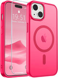 SUPFINE Magnetic for iPhone 15 Case (Compatible with MagSafe) (Military Grade Drop Protection) Slim Translucent Matte Shockproof with Anti-Fingerprint Phone Case,Hot Pink