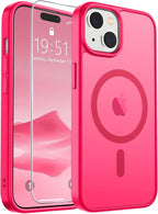 SUPFINE Magnetic for iPhone 15 Case (Compatible with MagSafe) (Military Grade Drop Protection) Slim Translucent Matte Shockproof with Anti-Fingerprint Phone Case,Hot Pink
