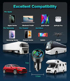 2 Packs of 66W USB C Car Charger 4 Port Car Charger Adapter with 30W PD, 3.1A Aluminium Alloy Car Cigarette Lighter USB Charger with LED Voltmeter Compatible with Phone 15 14 13