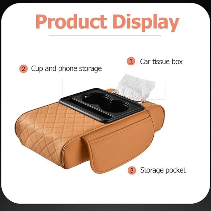 Car Armrest Cushion,5-in-1 Center Console Cover with 2 Storage Bags Cup Holder, Tissue Box Slot, Phone Slot for Sedans, Car Accessories Interior Organizers (Claret)