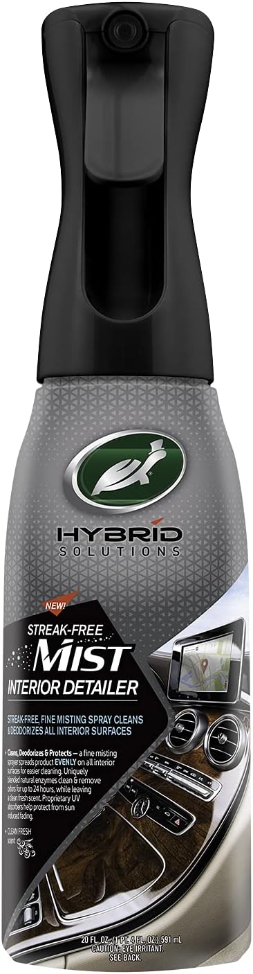 Turtle Wax 53482 Hybrid Solutions Streak Free Misting Car Interior Detailer and Cleaner, for Dashboards and Consoles, Use on Plastic, Vinyl, Leather, Rubber, Screens and Glass, UV Protection, 20 oz.