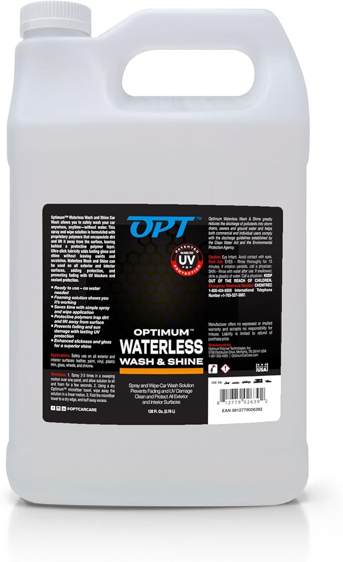 Optimum Waterless Wash and Shine - New Spray Waterless Car Wash with UV Protection, Interior and Exterior Car Cleaning Spray (1 Gal.)