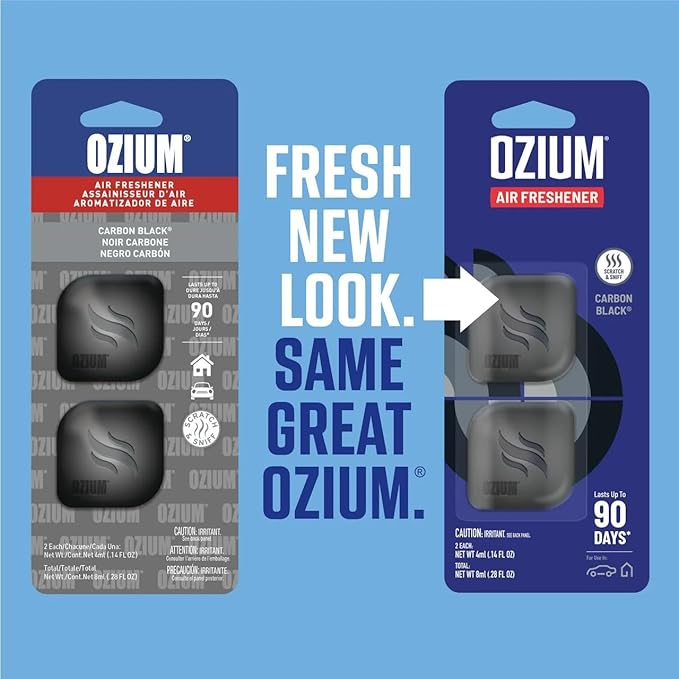 Ozium Membrane Car Vent Clip AC Air Fresheners Car Air Freshener and Car Odor Eliminator (Carbon Black, 4 Packs)