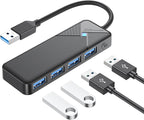 GiGimundo 4-Port USB Hub for Laptop, USB Hub Multiport Adapter 5Gbps Transfer, USB Splitter for Laptop, MacBook Pro/Air, iPad Pro, Dell, Chromebook, Keyboard, Mouse, HDD, Black