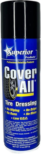 Superior Products California Cover All Automotive Tire Shine Aerosol Spray Can & Professional Grade -Tire Dressing - High Gloss - Water Repellent & Made in America (14 oz)