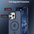 SUPFINE Magnetic for iPhone 16 Pro Case with Screen Protector (Compatible with MagSafe) (Military Grade Drop Protection) Translucent Matte Shockproof Phone Cover,Dark Blue
