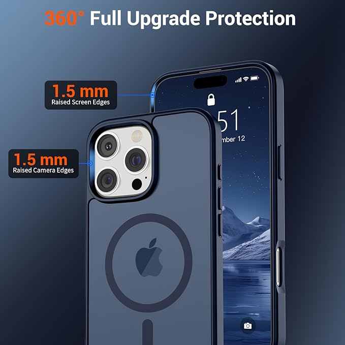 SUPFINE Magnetic for iPhone 16 Pro Case with Screen Protector (Compatible with MagSafe) (Military Grade Drop Protection) Translucent Matte Shockproof Phone Cover,Dark Blue