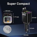 4 in 1 Retractable Car Charger,69W USB-C Fast Car Charger, for iPhone 17/16/15/14/13/12/11, Android,Pixel,Cigarette Lighter Charger (for Apple+Type C &RGB [Black])