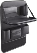 Car Backseat Organizer with Foldable Table Tray - Universal Auto Seat Back Organizer with Tablet Holder, Kick Mats Protector, Storage Pockets for SUV Sedan