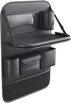 Car Backseat Organizer with Foldable Table Tray - Universal Auto Seat Back Organizer with Tablet Holder, Kick Mats Protector, Storage Pockets for SUV Sedan