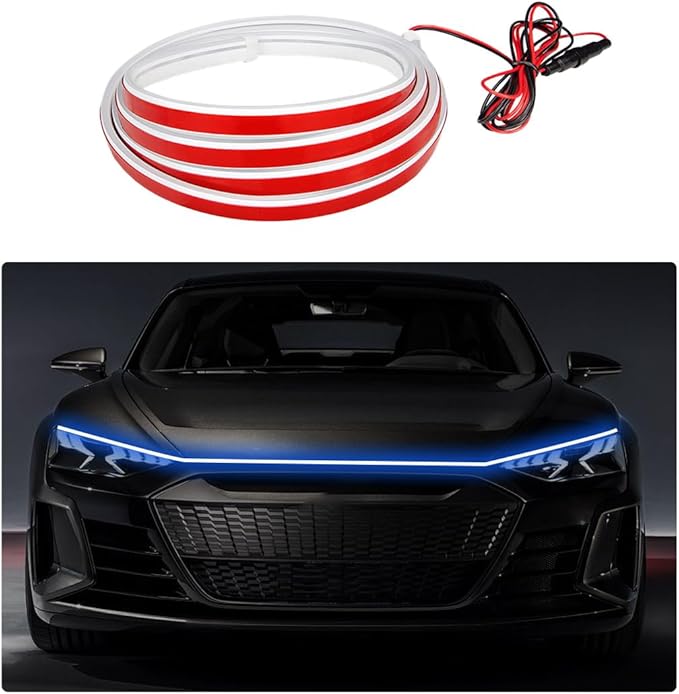 Ohleats 59 Inch Car Hood Light Strip, Exterior Flexible Daytime LED Running Light, Waterproof Auto LED Strip Light with Dynamic Scan Start-up Effect, Car Accessories for SUV Truck (Blue)