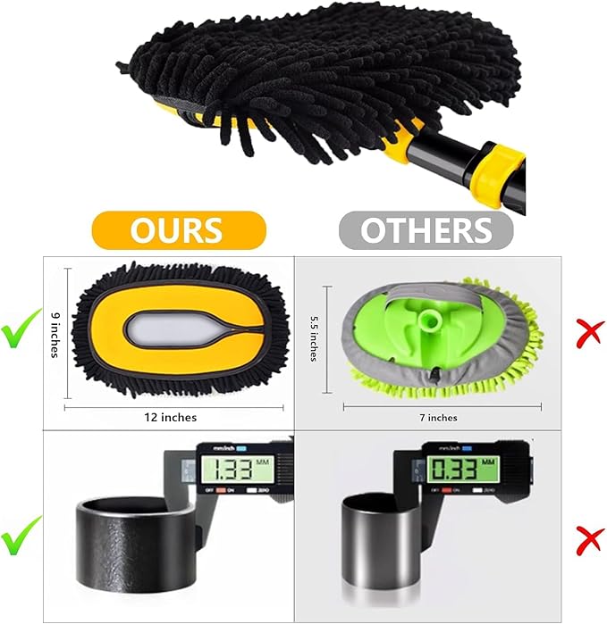 43'' Car Wash Brush with Long Handle Chenille Microfiber Car Wash Kit Mitt Retractable Bent Pole Car Wash Mop for Cars RV Truck Boat (yellow-01)