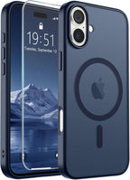 SUPFINE Magnetic for iPhone 16 Case with Screen Protector (Compatible with MagSafe) (Military Grade Drop Protection) Translucent Matte Shockproof Phone Cover,Dark Blue