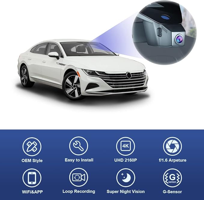 Fitcamx 4K Dash Cam Adapts for Volkswagen ID.4 2021-2025 & Audi Q4 e-tron Sportback 2022-2026, OEM Factory Look, 2160P UHD Video, WiFi & APP, Loop Recording, G-Sensor, Easy to Install, 64GB Card