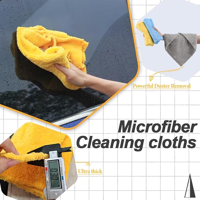 Microfiber Car Wash Cleaning Towels, 450gsm Ultra-Thick Highly Absorbent Lint-Free Detailing Cloths, Scratch Free Reusable Rags for Car Interior & Exterior - Coral Fleece, Blue, 6 Packs