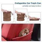 Car Trash Can, 2 Packs Mini Collapsible Car Trash Bin for Front Back Seat, Pop up Car Garbage Can, Portable Car Trash Bag Hanging for Vehicle SUV Rv Truck Accessories Interior, Brown