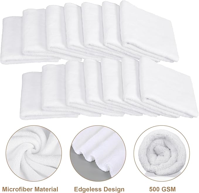 Shimeyao 30 Pcs Edgeless Microfiber Plush Towels for Cars Detailing Drying Wash Polishing Absorbent Cleaning Cloths, 500 GSM (16 x 16 Inch,White)