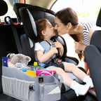 Easy-to-Reach Kids Car Organizer with Tissue Box and Cup Holder for Back Seat, Front Seat, Between Seats, Floor - Tote Car Storage Organization for Toddlers - Kids Road Trip Travel Essentials (Grey)