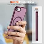 SUPFINE Magnetic for iPhone SE Case 2022 (3rd)/2020 (2nd), iPhone 8 Case with Screen Protector (Compatible with MagSafe) (Military Grade Drop Protection) Translucent Matte Phone Case, Wine Red