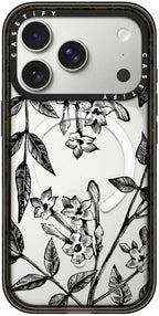 CASETiFY Impact iPhone 17 Pro Case [Slim/Compatible with Magsafe / 8.2 ft. 4X Military Grade Drop Protection] - Botanical Jasmine - Clear Black