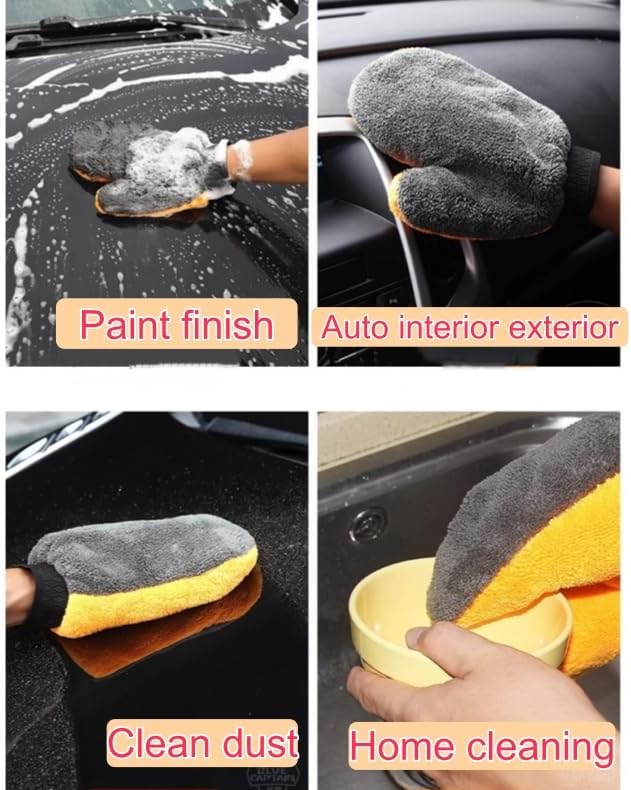 2 Pack Car Wash Mitt Scratch-Free Microfiber Car Wash Mitts Auto Interior Exterior Cleaning Gloves for Car Washing Detailing Home Cleaning Gloves